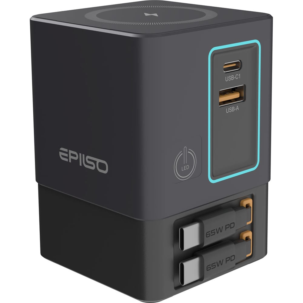 Изображение товара Зарядное устройство Epilso 100W GaN с беспроводной зарядкой и 4 разъемами Изображение товара Зарядное устройство Epilso 100W GaN с беспроводной зарядкой и 4 разъемами