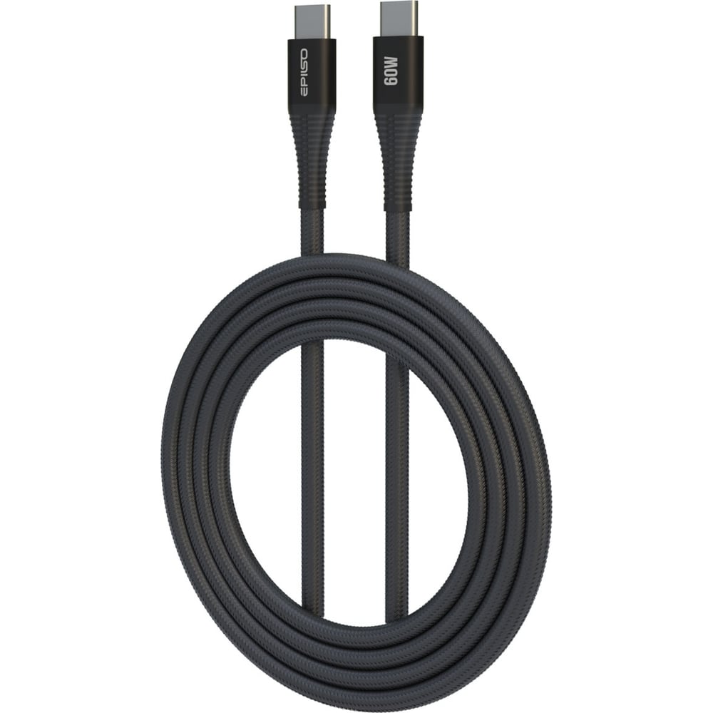 Кабель Epilso USB-С вилка - USB-C вилка, 1.5 м, 60Вт, чёрный EPD-C1030