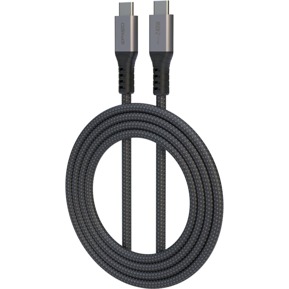 Кабель Epilso USB-С вилка - USB-C вилка, 1 м, 240Вт, чёрный (E-Marker, 40 Гбит/с) EPD-C1020