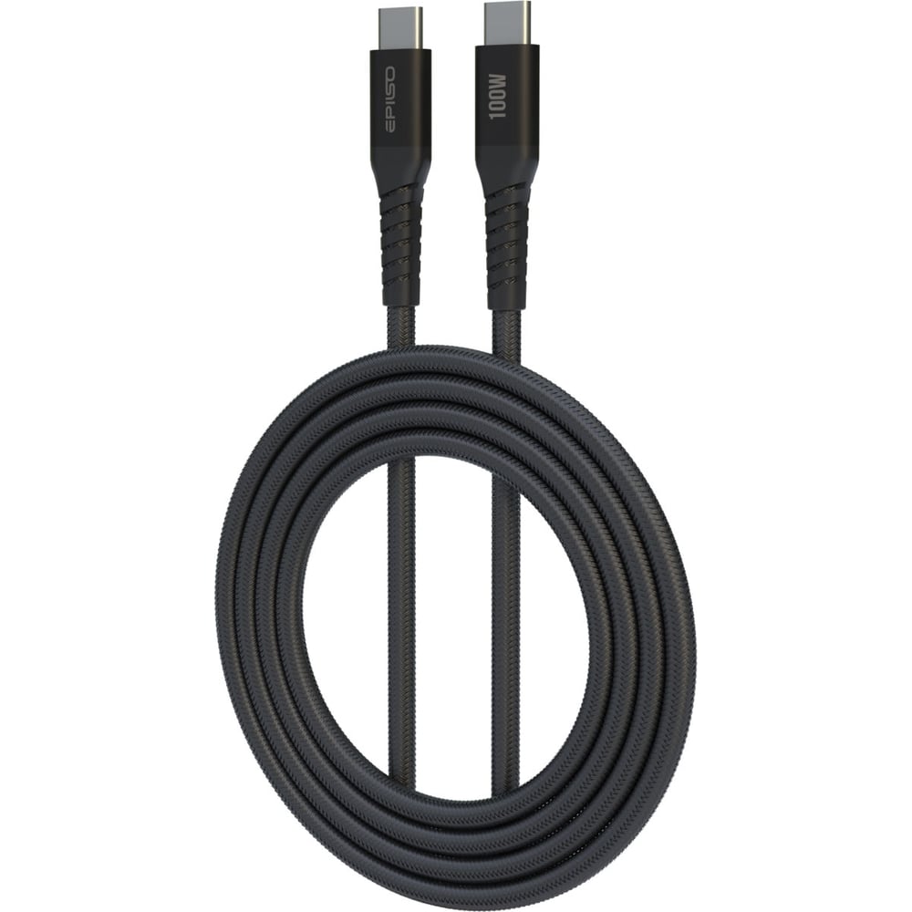 Кабель Epilso USB-С вилка - USB-C вилка, 1 м, 100Вт, чёрный EPD-C1010