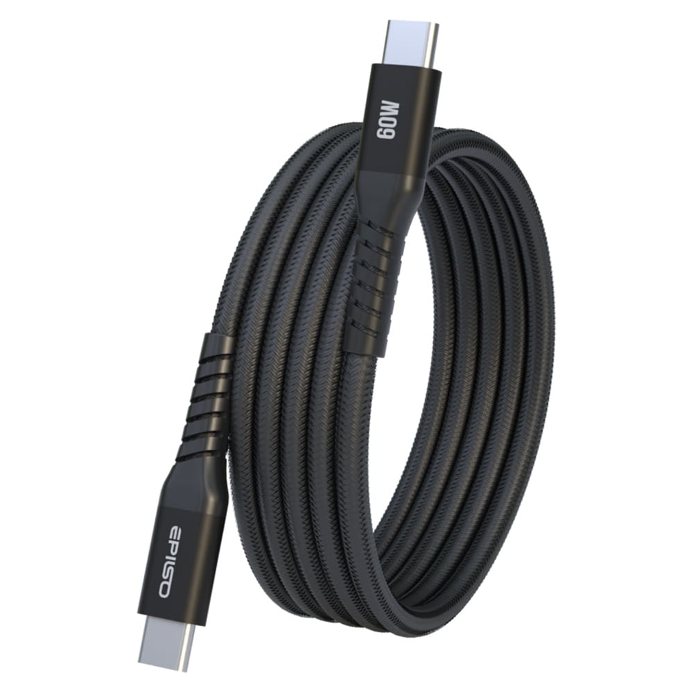 Кабель Epilso USB-С вилка - USB-C вилка, 1 м, 60Вт, чёрный (магнитный) EPD-C1045