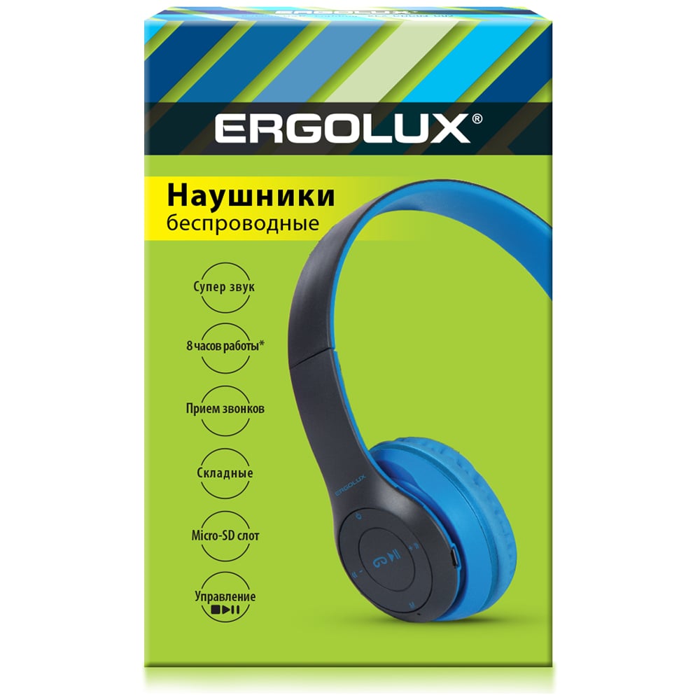 Изображение товара Наушники накладные беспроводные Ergolux Elx-bthp01-c06 (fm, mp3, микрофон, синие, коробка) 15357 Изображение товара Наушники накладные беспроводные Ergolux Elx-bthp01-c06 (fm, mp3, микрофон, синие, коробка) 15357