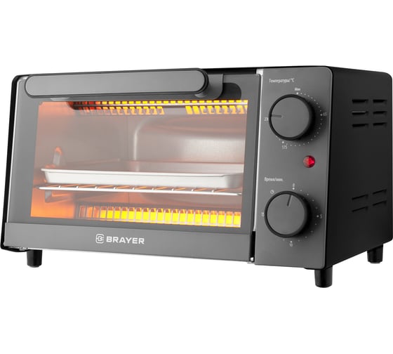 Изображение товара Мини-печь BRAYER 1200 Вт, 9 л, таймер 15 мин, регулировка температуры 65-230 С, механическое управление BR2600