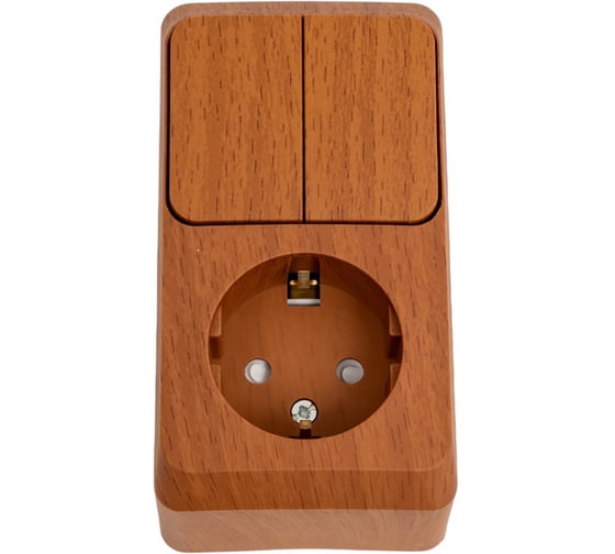 Изображение товара Розетка + выключатель Systeme Electric Этюд, наружная, Бук, блок с/з, со шторками SE BPA16-202T