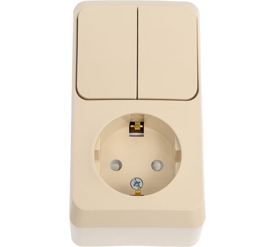 Изображение товара Розетка + выключатель Systeme Electric Этюд, наружная, Крем, блок с/з, со шторками SE BPA16-202K