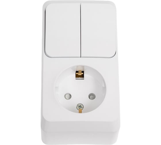 Изображение товара Розетка + выключатель 2-клавишный Systeme Electric Этюд, наружная, с/з, со шторками SE BPA16-202B