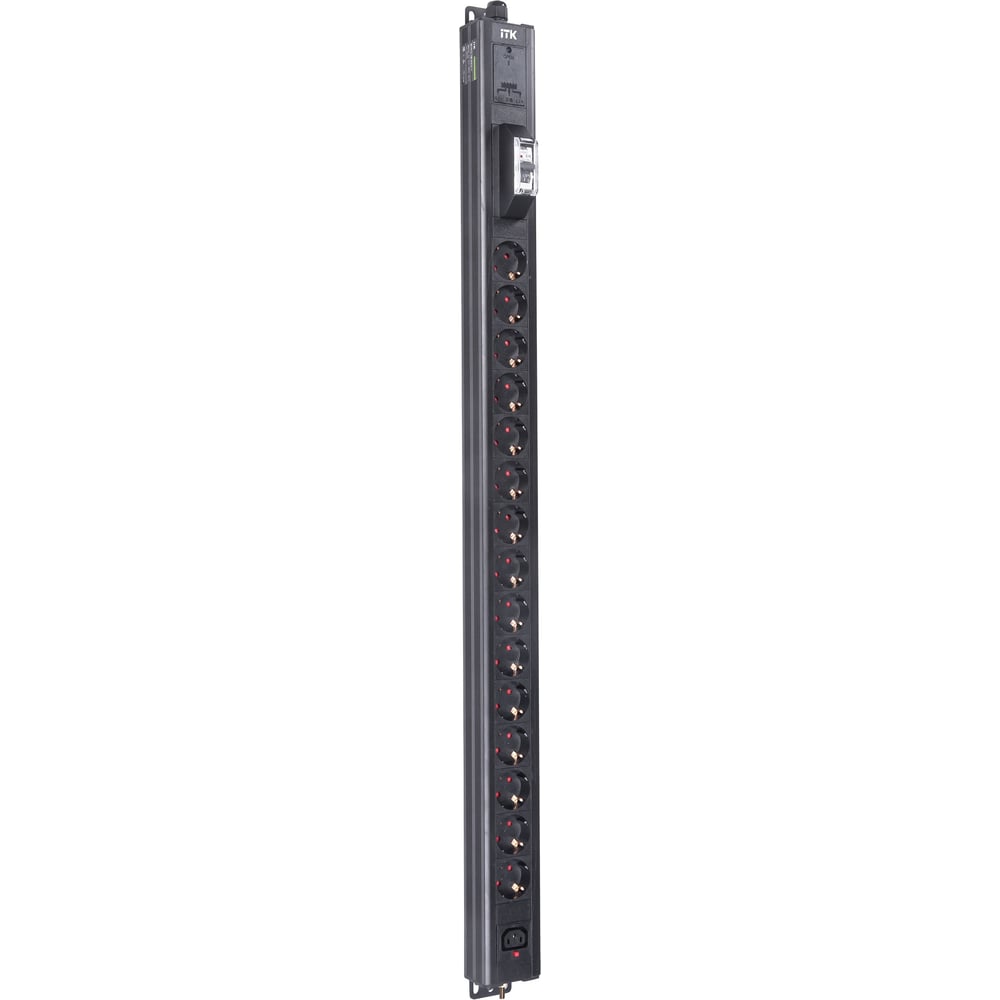 Вертикальный блок розеток ITK BASE PDU PV1111 22U 1 фаза 16А 15 розеток SCHUKO (немецкий стандарт) + 1 розетка C13 кабель 2,6м вилка SCHUKO (немецкий стандарт) BS-PV12-15D-01C13-11
