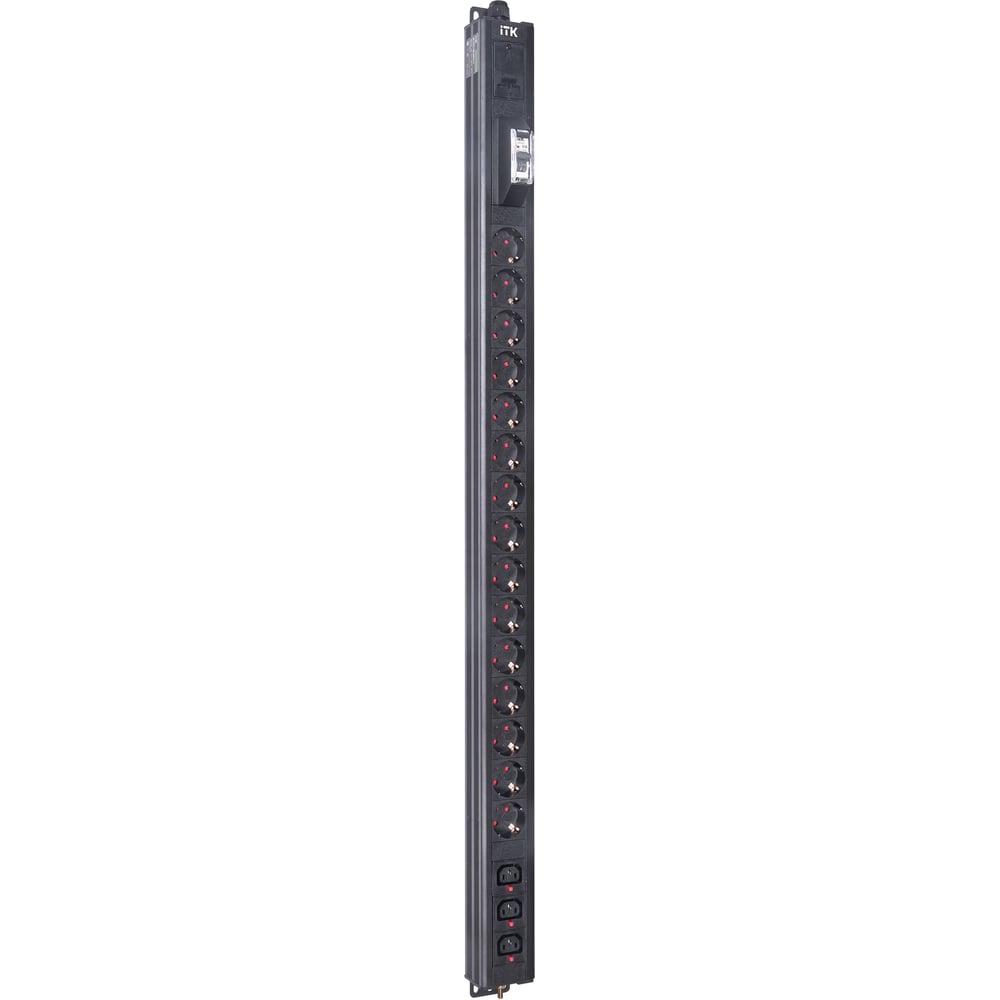 Вертикальный блок розеток ITK BASE PDU PV1111 24U 1 фаза 16А 15 розеток SCHUKO (немецкий стандарт) + 3 розетки C13 кабель 2,6м вилка SCHUKO (немецкий стандарт) BS-PV12-15D-03C13-11