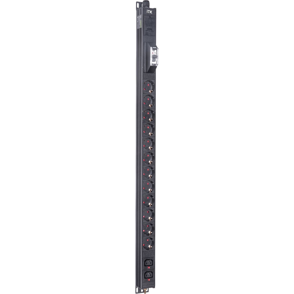 Вертикальный блок розеток ITK BASE PDU PV1111 20U 1 фаза 16А 12 розеток SCHUKO (немецкий стандарт) + 2 розетки C13 кабель 2,6м вилка SCHUKO (немецкий стандарт) BS-PV12-12D-02C13-11