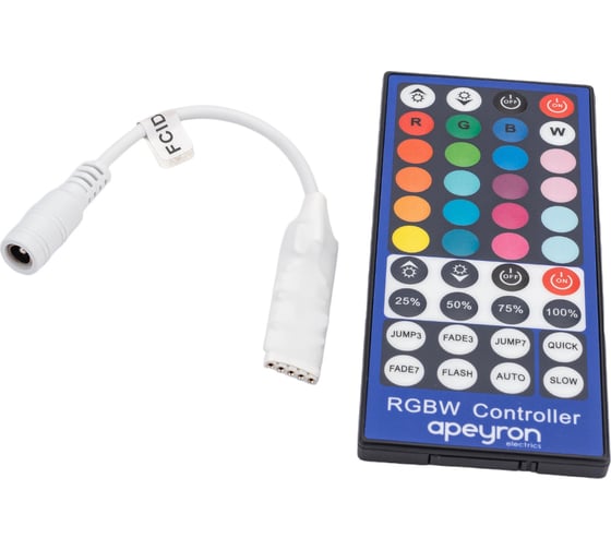 Изображение товара Контроллер Apeyron RGBW, 12/24В,96/192Вт,4 канала х 2А, IP20, пульт радио, 40 кноп., 61x35x22мм./ 04-40