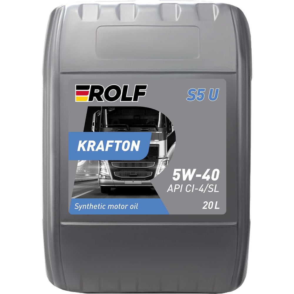 ROLF KRAFTON ROLF KRAFTON S5 U 5W-40 — синтетическое моторное масло с улучшенными низкотемпературными характеристиками. Предназначено для использования в современных тяжелонагруженных дизельных двигателях, эксплуатирующихся в условиях низких температур окружающего воздуха. Высокоэффективный пакет присадок обеспечивает прекрасные противоизносные и вязкостнотемпературные характеристики на весь срок службы масла. Предотвращает образование нагаров и лаков на термонагруженных деталях двигателя. Позволяет существенно облегчить запуск двигателя в суровых климатических условиях. ROLF KRAFTON S5 U 5W-40 способно обеспечить увеличение межсервисного интервала в соответствии с требованиями производителя.Ключевые особенности:-Отличается улучшенными высоко- и низкотемпературными свойствами, что обеспечивает гарантированный запуск двигателя при пониженных температурах и незначительный угар масла на протяжении всего срока службы. -Обеспечивает превосходную защиту от износа, что продлевает срок службы двигателя и его узлов. -Прекрасная термическая и антиокислительная стабильность масла минимизирует образование отложений и шлама. -Возможно увеличение межсервисного интервала согласно руководству по эксплуатации.