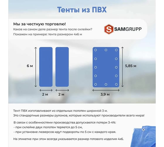 Изображение товара Тент ПВХ негорючий без утеплителя SAMGRUPP 6х10 м (450-500 гр/м2) 1шт (60 м2) SAMP-0790450610П