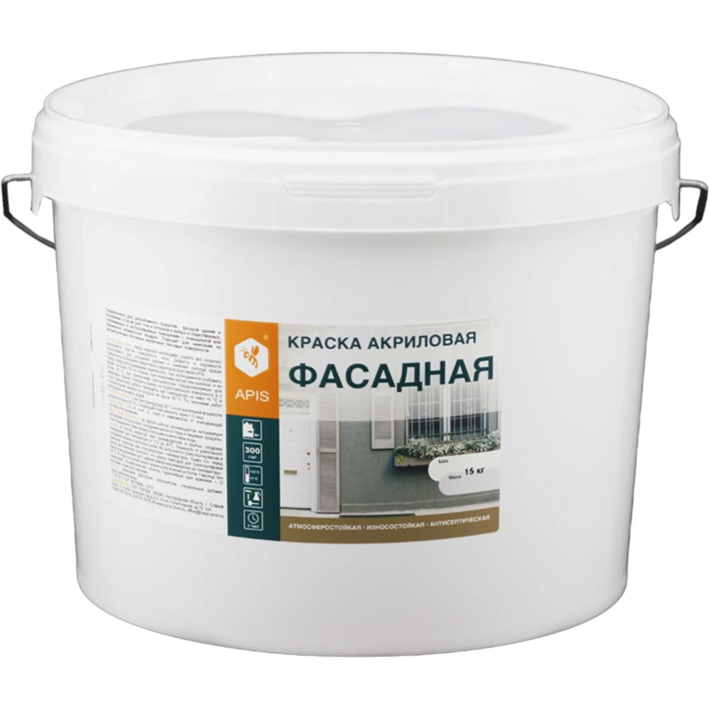 Краска акриловая фасадная APIS белая, ведро 14 кг RUK-004-0009