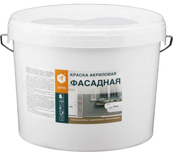 Изображение товара Краска акриловая фасадная APIS белая, ведро 14 кг RUK-004-0009