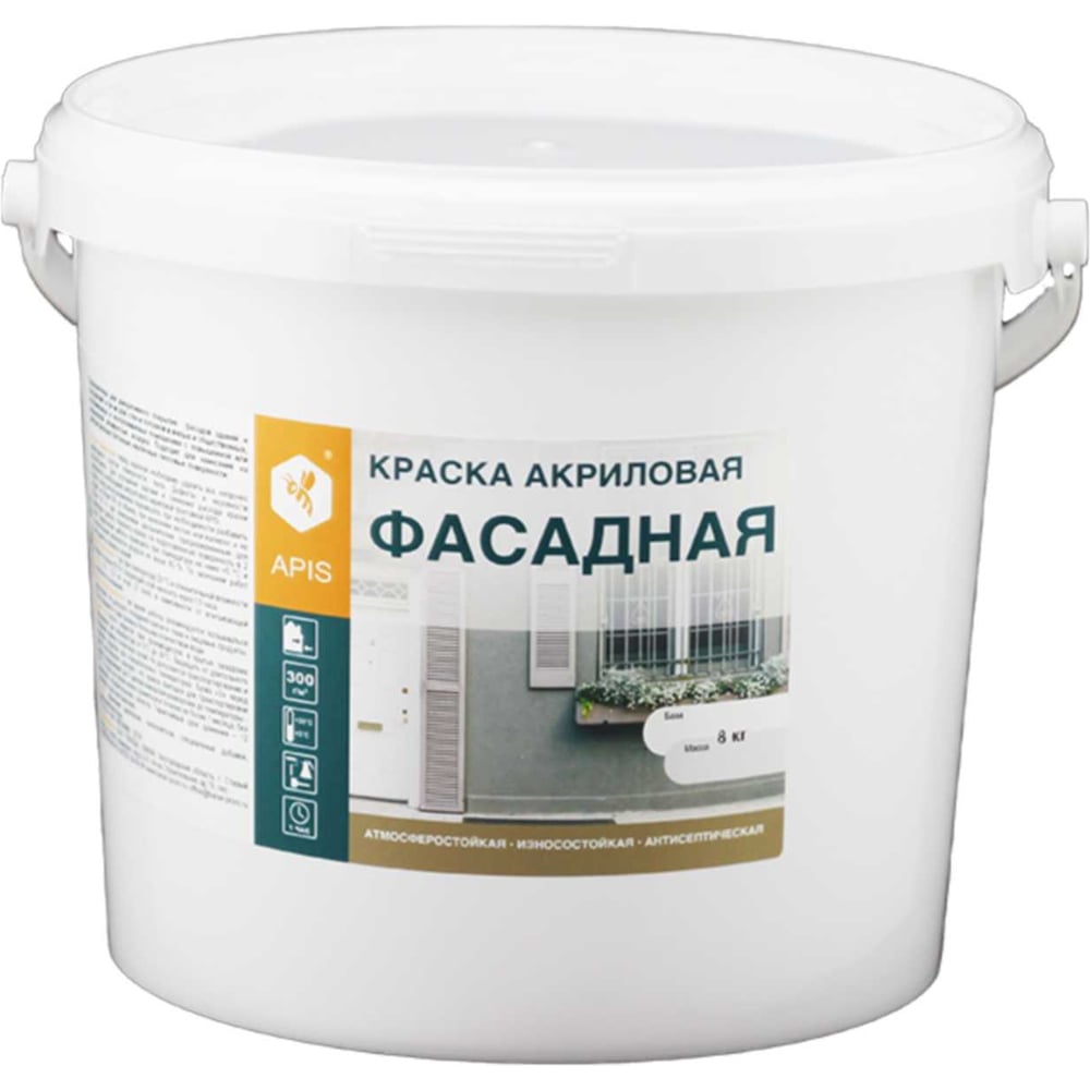 Краска акриловая APIS белая, ведро 7 кг RUK-005-0007