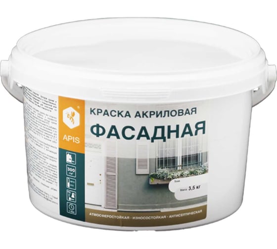 Изображение товара Краска акриловая фасадная APIS белая, ведро 3 кг RUK-004-0008