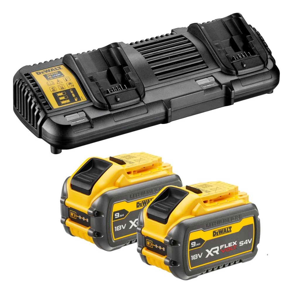 Набор DEWALT DCB132X2: 2 АКБ DCB547, Li-Ion, 18/54 В, 9/3 Ач и двойное зарядное устройство DCB132, 12/14.4/18/54 B В, 2x4 А DCB132X2-QW