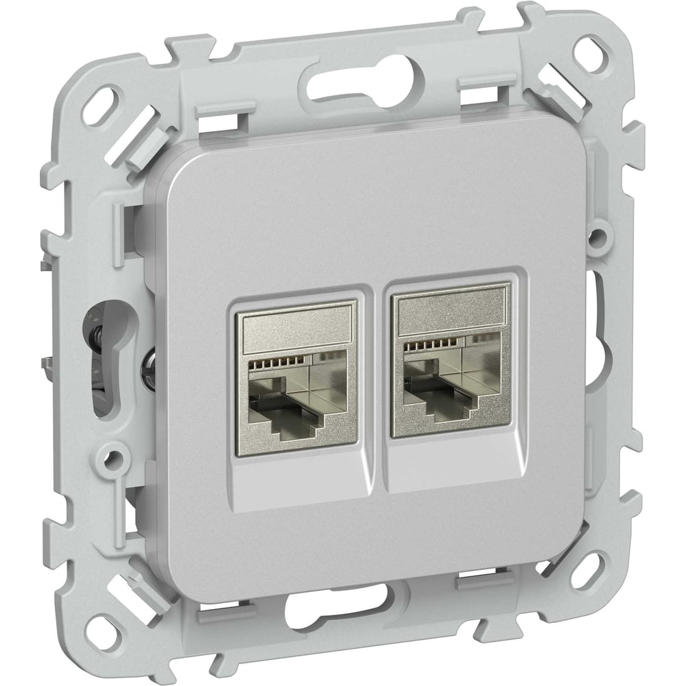 Розетка IEK FLITE 2-местная RJ45/RJ11 категория 6/3 STP РКТ6/3-2-1-ФлА алюминий FI-KT21-2-K47