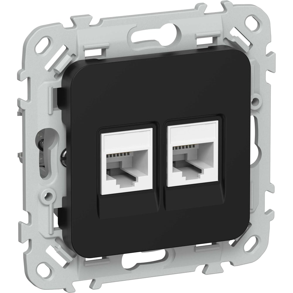 Розетка IEK FLITE 2-местная RJ45/RJ11 категория 6/3 UTP РКТ6/3-2-0-ФлЧ черный FI-KT22-2-K02