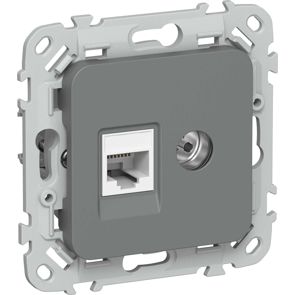 Розетка IEK FLITE 2-местная RJ45/TV категория 5Е UTP РКТВ5е-2-0-ФлМА мокрый асфальт FI-AK22-1-K80