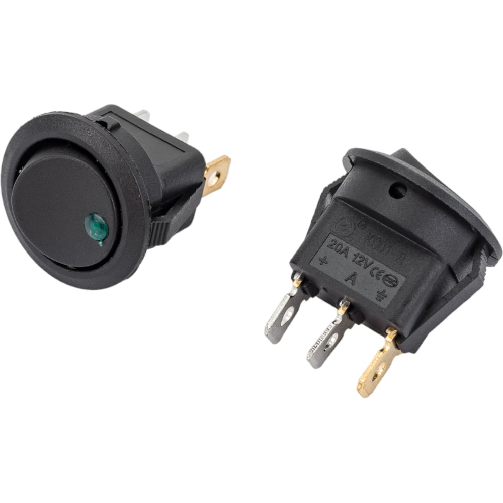 Изображение товара Круглая клавиша Nord-Yada 12V 20А черная с зеленой LED подсветкой 3 контакта