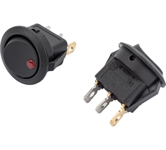 Изображение товара Круглая клавиша Nord-Yada 12V 20А черная с красной LED подсветкой (3контакта) ON-OFF (2шт в упаковке) 905476