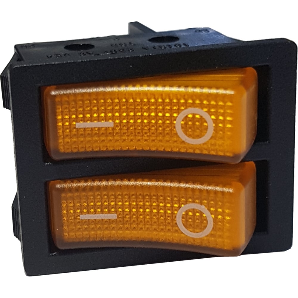 Изображение товара Двойная клавиша Nord-Yada 250V 16А желтая с подсветкой (6контактов) ON-OFF (2шт в упаковке) 905446