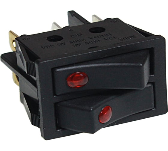 Изображение товара Двойная клавиша Nord-Yada 250V 16А черная с подсветкой (6контактов) ON-OFF (2шт в упаковке) 905451