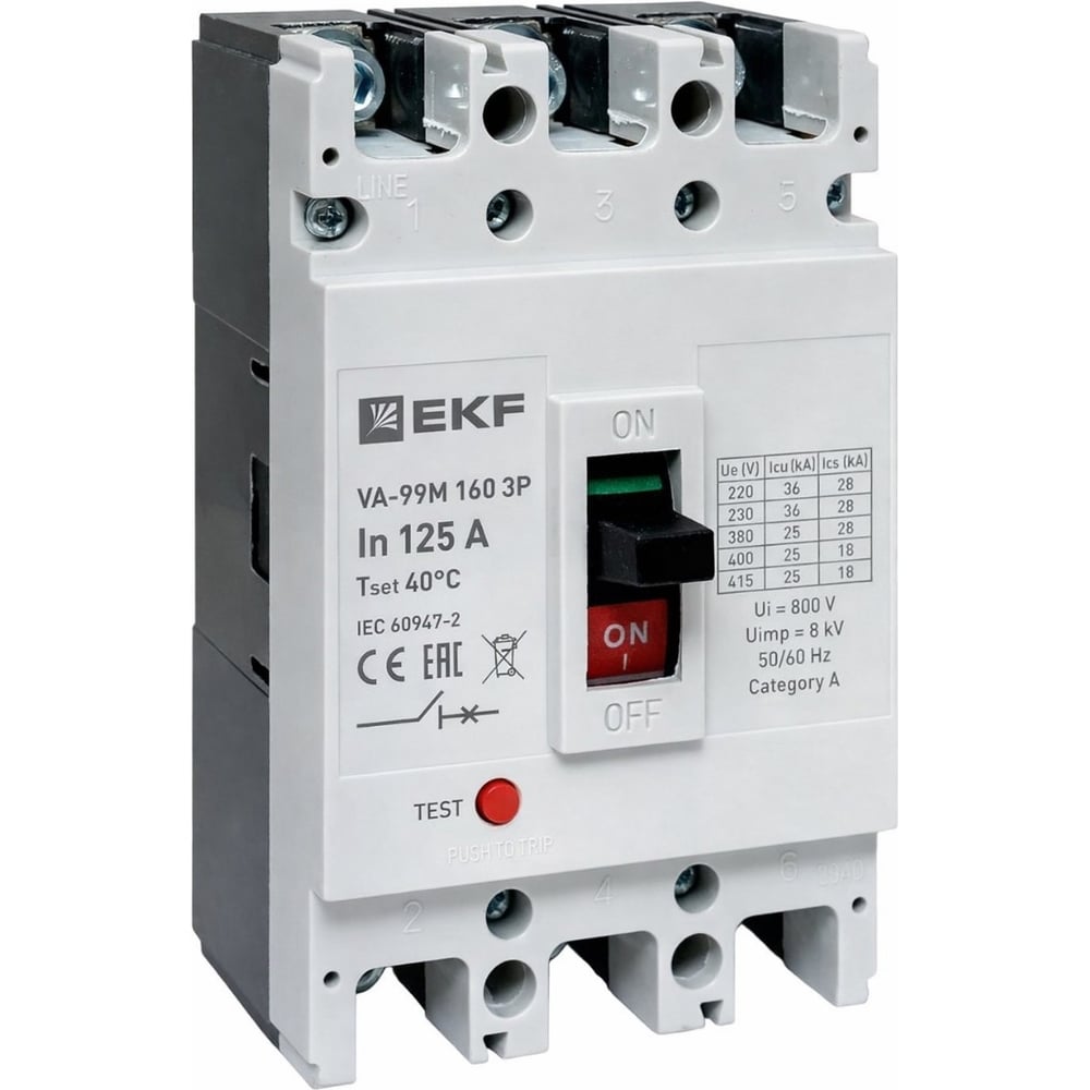 Выключатель автоматический в литом корпусе EKF ВА-99М 160/125А 3P 10In 35кА с термомагнитным расцепителем mccb99-160-125m