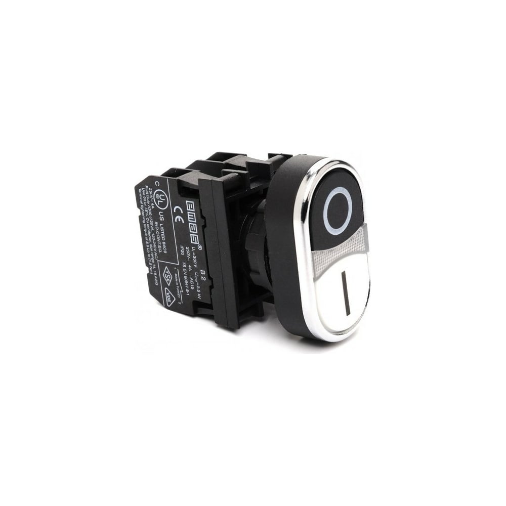 Изображение товара Сдвоенная кнопка Emas черно-белая 1НО+1НЗ с подсветкой белого цвета B1B2K20HB