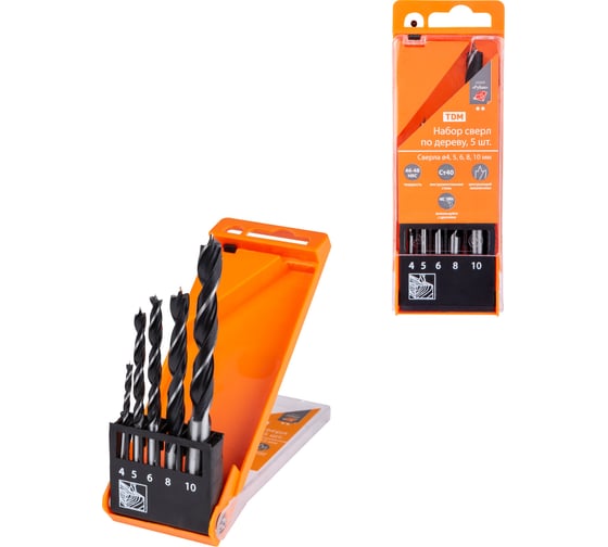 Изображение товара Набор сверл по дереву, 5 штук (4-5-6-8-10) мм TDM ELECTRIC SQ1093-0201