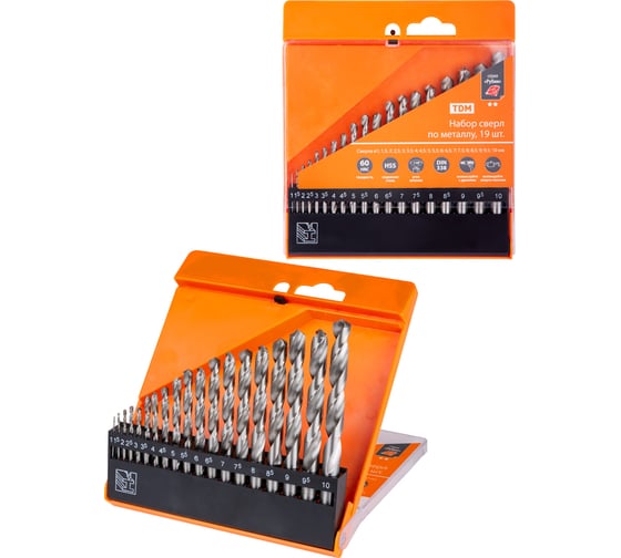 Изображение товара Набор сверл по металлу Рубин (19 шт.; 1-10 мм; HSS; ц/х) TDM ELECTRIC SQ1093-0102