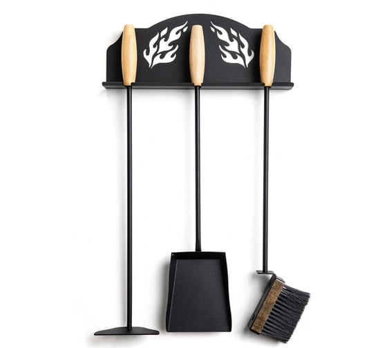 Изображение товара Каминный набор совок, кочерга, щетка. Ручки из ценных пород дерева КН 0-2 GRATAR