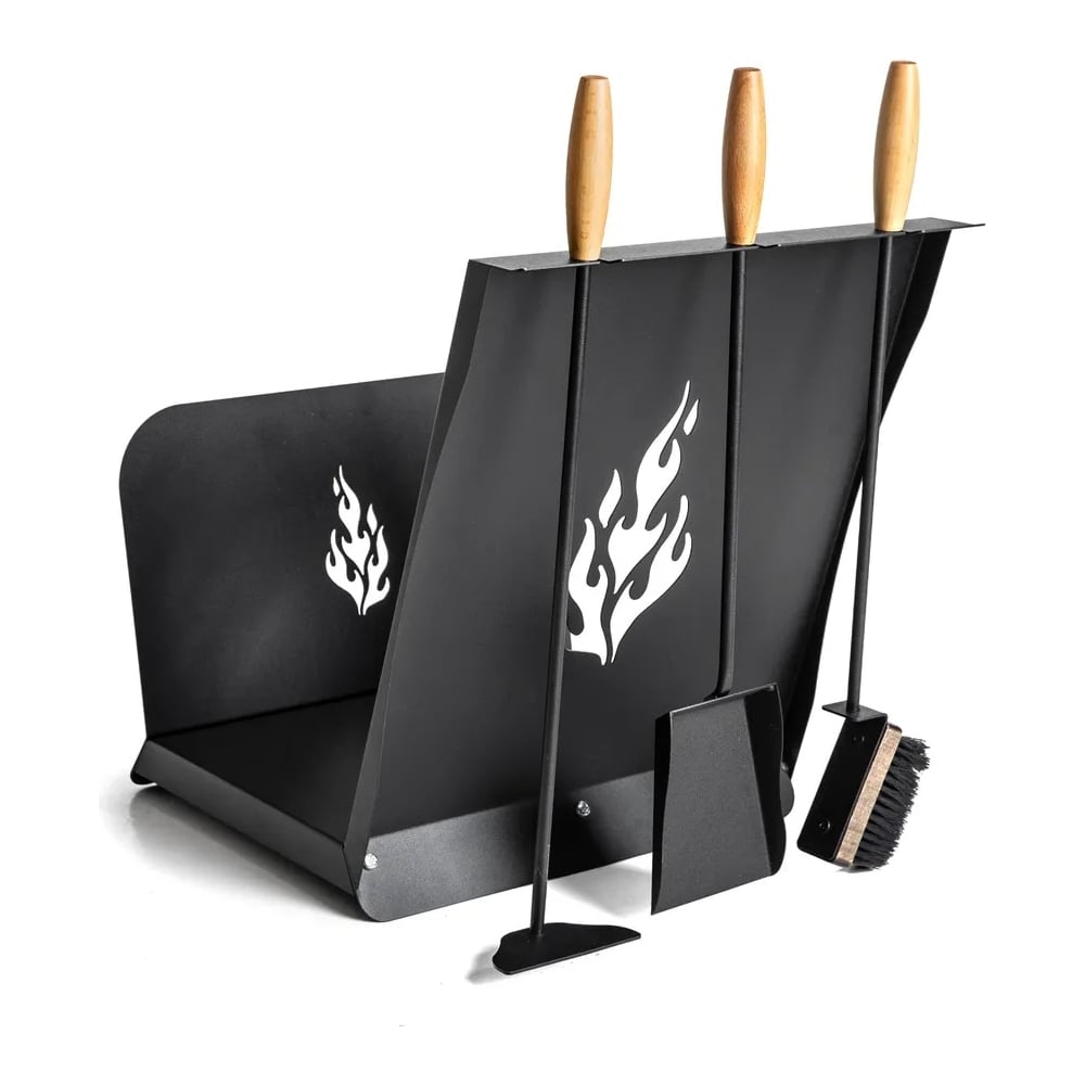Изображение товара Каминный набор GRATAR с дровницей совком кочергой и щеткой черный сталь