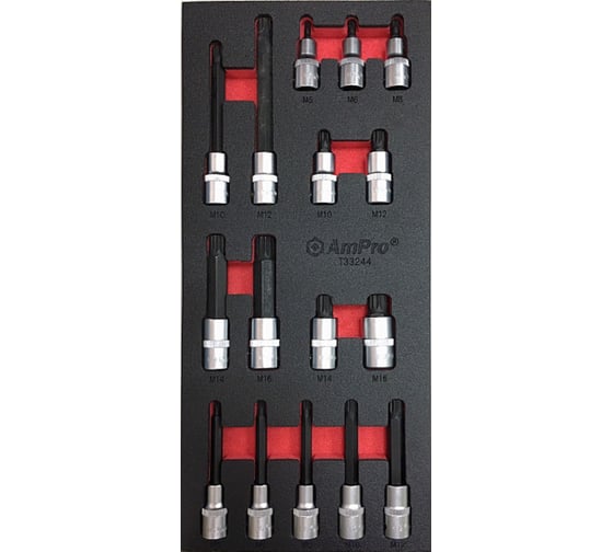 Изображение товара Набор головок в мягком ложементе (16 шт; Spline М5-М16; 1/2) AmPro T33244