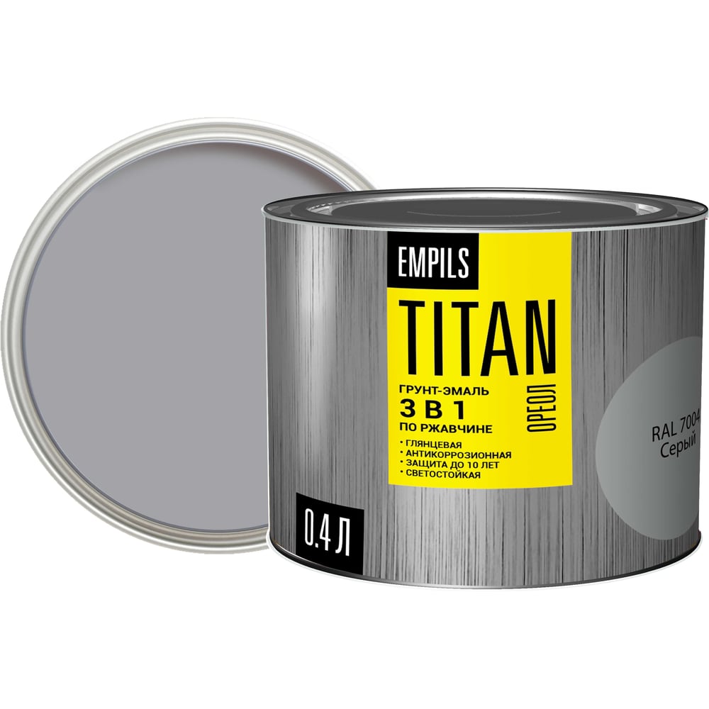 Изображение товара Грунт-эмаль по ржавчине ОРЕОЛ TITAN серый RAL 7004 0.4 л 0.4 кг 89272