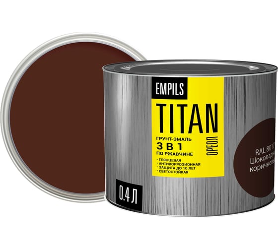 Изображение товара Грунт-эмаль по ржавчине ОРЕОЛ TITAN шоколадно-коричневый RAL 8017 0.4 89268