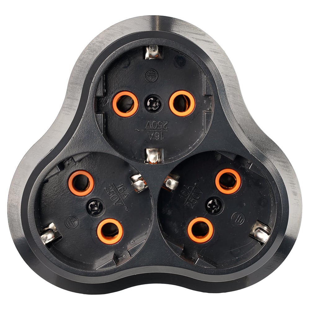 Разветвитель сетевой STEKKER 3-местный с/з ADP16-23-21, 250V, 16A, ABS пластик, черный, 50682