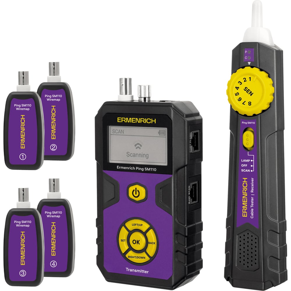 Тестер кабельных линий Ping SM110, фиолетовый Ermenrich 86254
