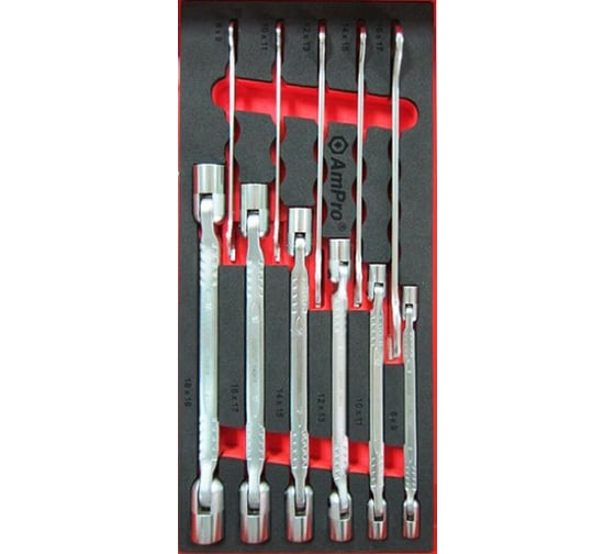 Изображение товара Набор шарнирных и рожковых ключей AmPro 11пр в мягком ложементе T40994