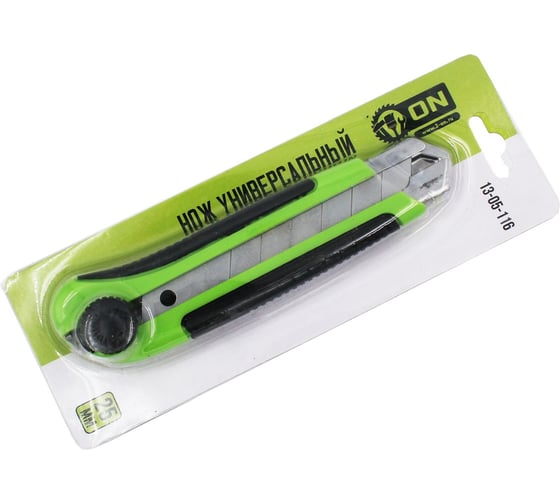 Изображение товара Нож с выдвижным лезвием ON обрезной корпус, винтовой фиксатор, сталь 60г, 25мм 13-05-116