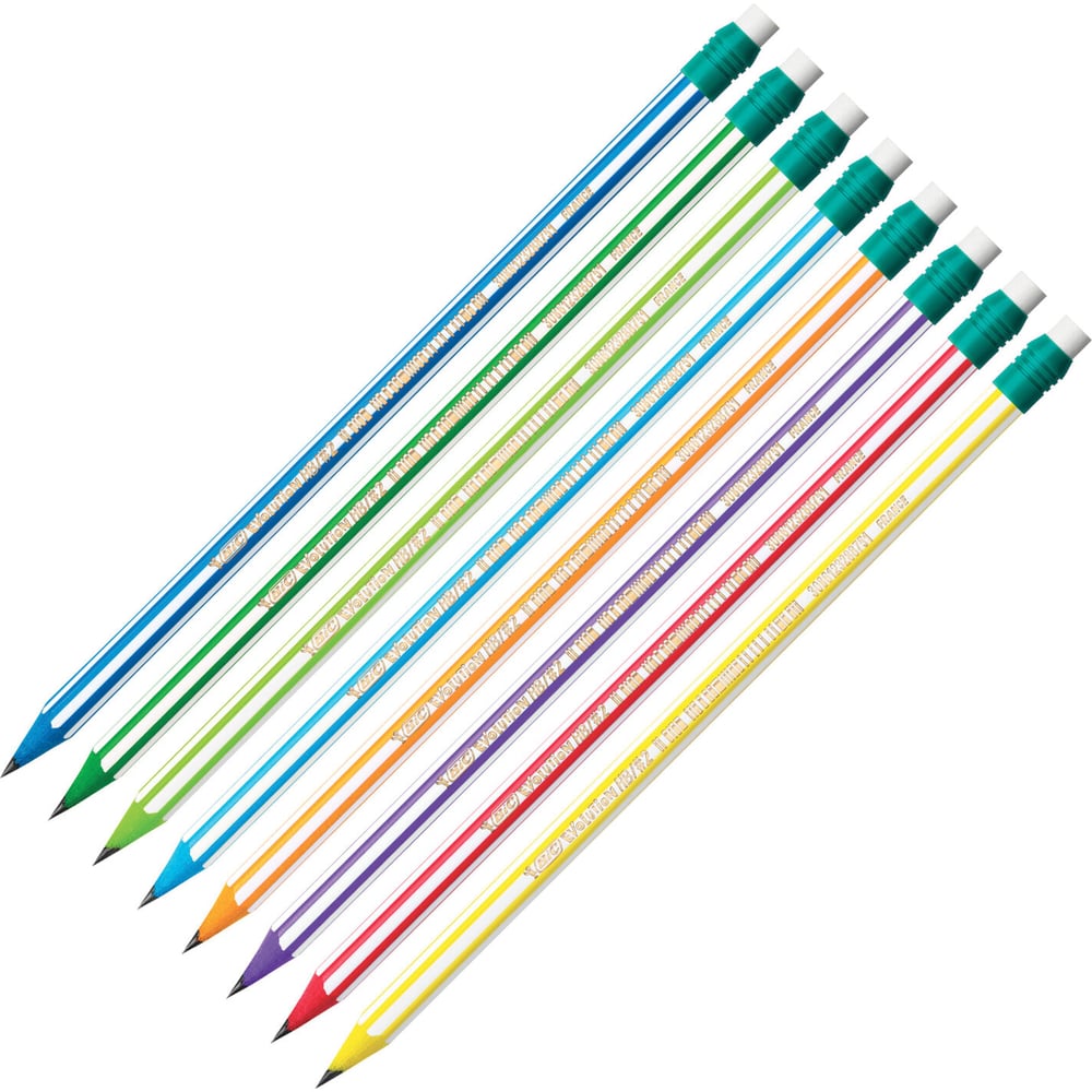 Карандаш чернографитный BIC Evolution Stripes, комплект 12 шт., HB, с ластиком, корпус ассорти, 8960342, 180921