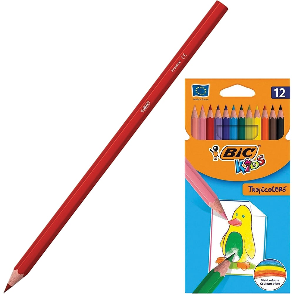 Карандаши цветные BIC Tropicolors, 12 цветов, шестигранные, 83256610, 180458