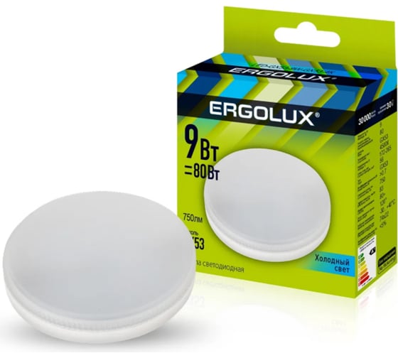 Изображение товара Светодиодная лампа Ergolux LED-GX53-9W-GX53-6K 9Вт, GX53, 6500К 180-240В 14309