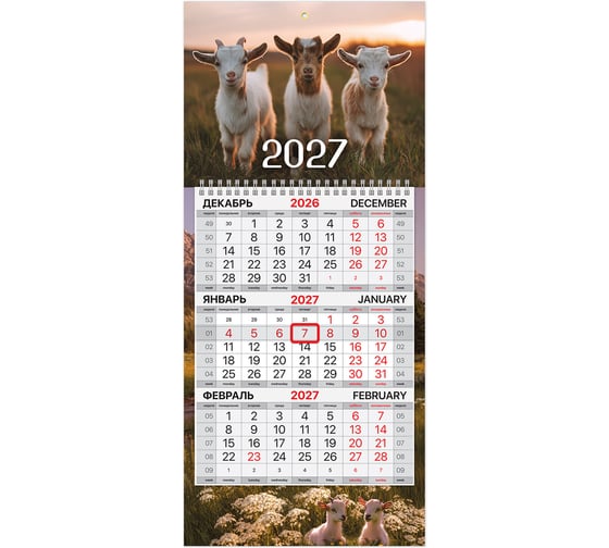 Изображение товара Календарь квартальный BRAUBERG 2027 г, 1 блок 1 гребень, бегунок, МИНИ, офсет, Символ года, 118356