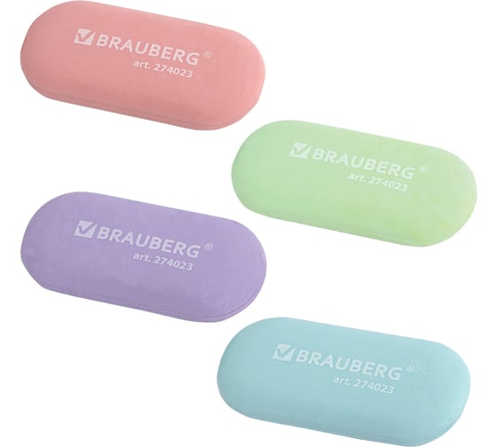 Изображение товара Ластик BRAUBERG PASTEL OVAL, 50×23×10 мм, цвета ассорти, комплект 24 шт., овальный 274023