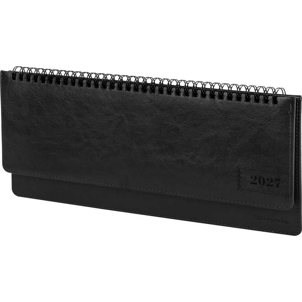 Планинг датированный BRAUBERG 2027, 305×140 мм, Imperial, под кожу, черный 118200