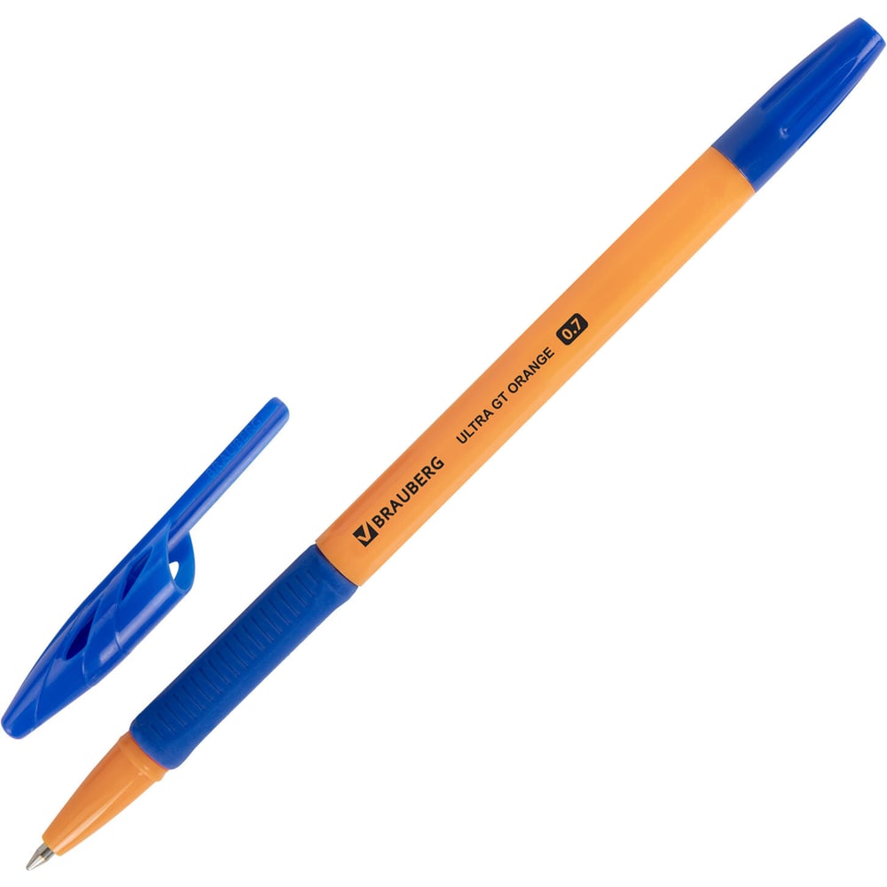Ручки шариковые BRAUBERG с грипом ULTRA GT ORANGE, набор 8 шт., синие, линия письма 0.35 мм 144530