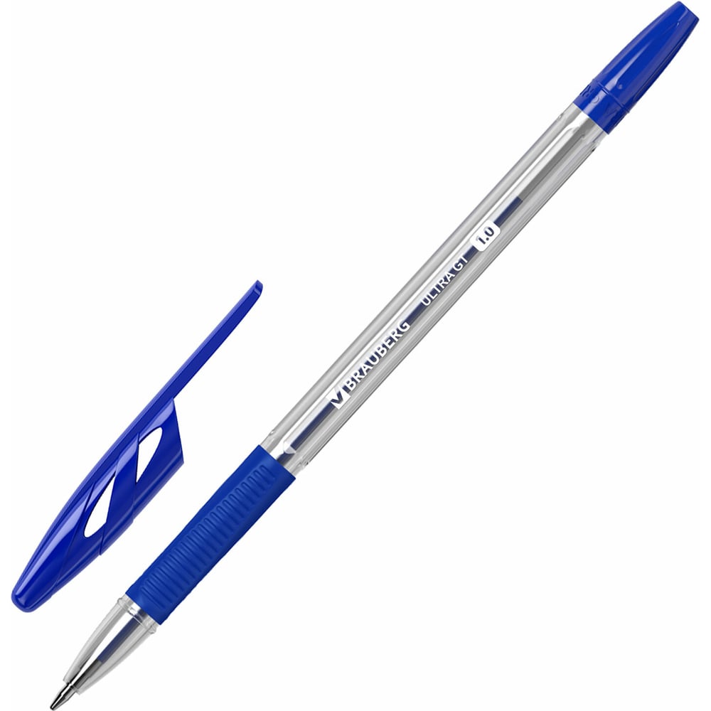 Ручки шариковые BRAUBERG с грипом ULTRA GT, набор 8 шт., синие, узел 1.0 мм, линия 0.5 мм 144529