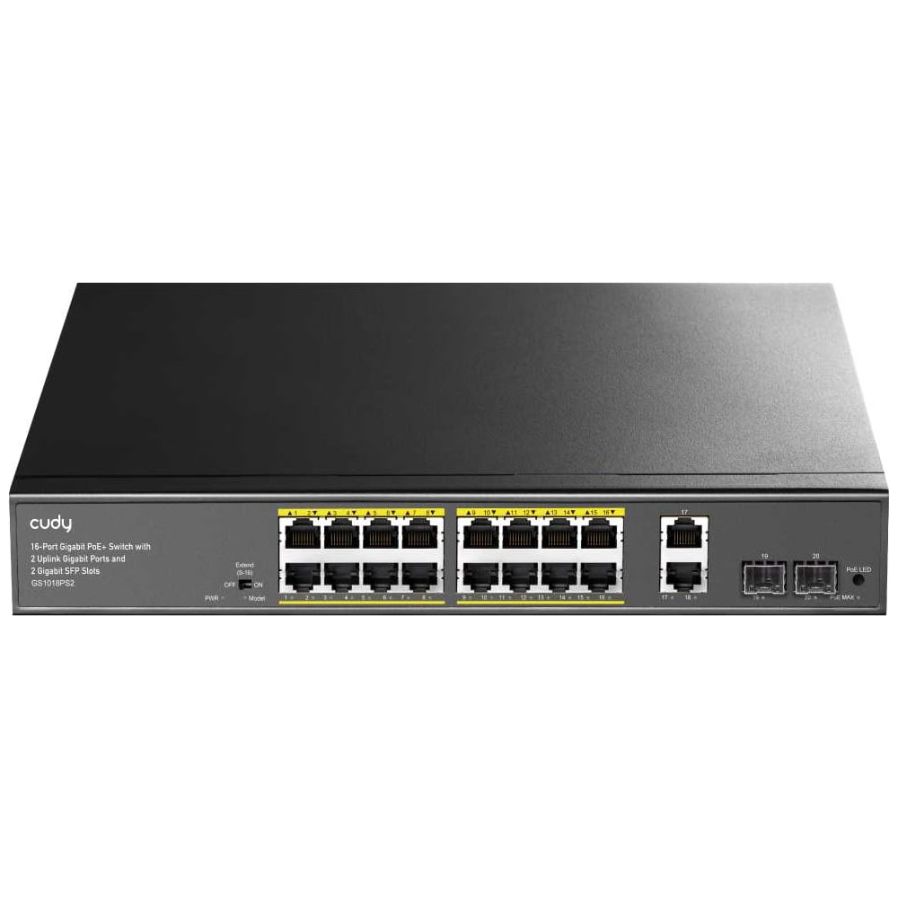 Изображение товара Коммутатор Cudy GS1018PS2 с 16 гигабитными портами, 2 гигабитными портами Uplink, 2 портами SFP и поддержкой PoE+ (200 Вт) 10000151279